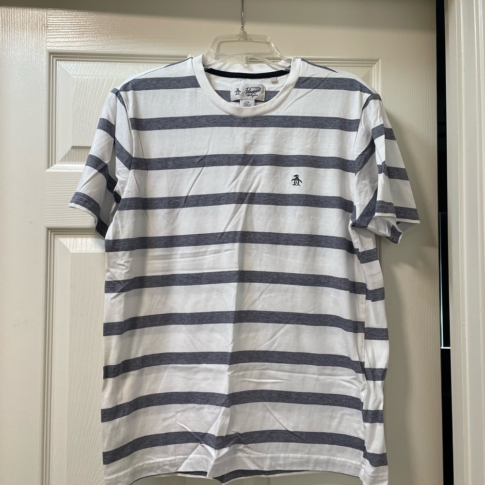 Original Penguin Men's Short Sleeve Tee - Navy and White Stripes